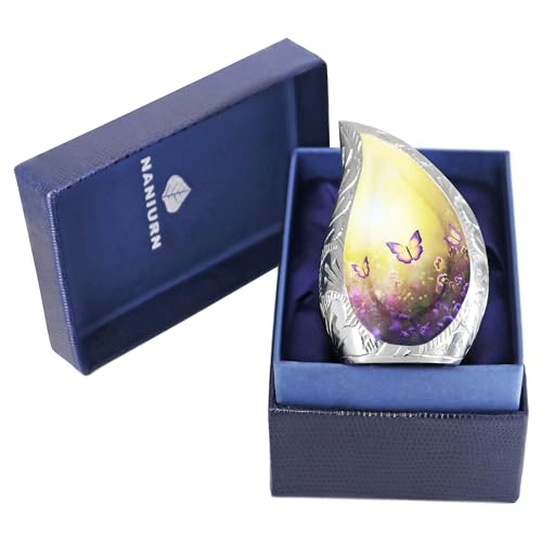 NANIURN Cremation Urns for Human Ashes, Yellow Butterfly Small Teardrop Urn | Keepsake Urns for Ashes for Women and Men, Cremation Keepsakes for Ashes, Family Sharing, Loved Ones, Home or Niche Memorial - color: Yellow, size: Small / Keepsake
