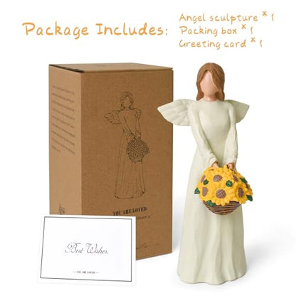 Sunflower Gifts for Women, Angel Figurine Carrying A Sunflower Basket | Hand-Painted Resin Angel Statue, Encouragement Home Decor - style: Sunflower Gifts for Women