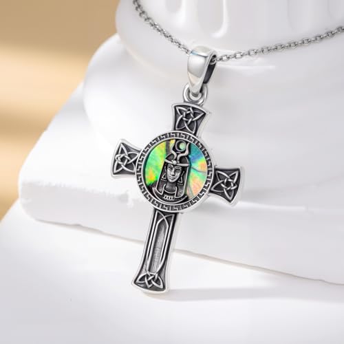 PROESS Cross Necklace for Women Men Sterling Silver Rose/Sunflower Cross Pendant Religious Jewelry Christmas Birthday Mothers' Day Gifts - color: 19-ISIS Goddess