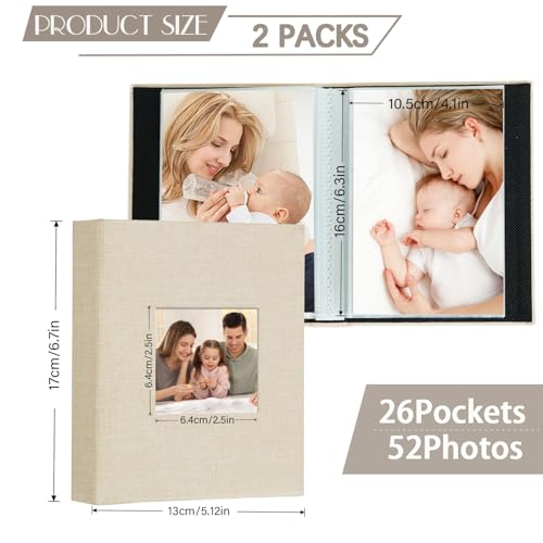 Artmag Mini Photo Album 4x6 50 Pockets 2 Pack, Linen Cover with Front Window Album Each Holds 52 Vertical Photos for Family Wedding Baby Children (Beige) - color: Beige, size: 50 Pockets/2PKS