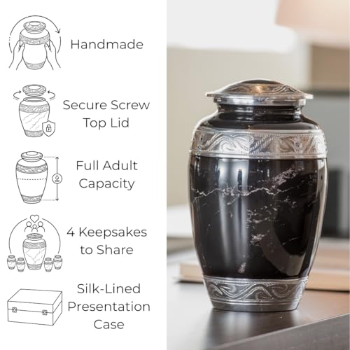 GR8 Keepsakes Classic Black Marble-Finish Cremation Urn Set - color: Black