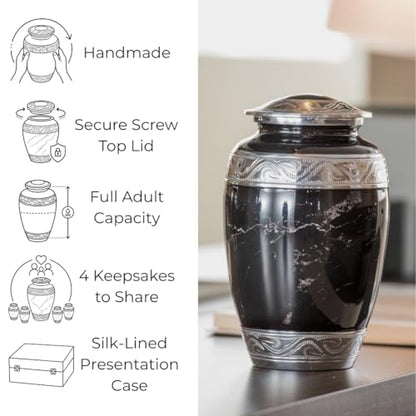 GR8 Keepsakes Classic Black Marble-Finish Cremation Urn Set - color: Black