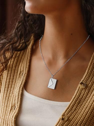 FindChic Locket Necklace for Women Custom Photo Memorial Gifts Multi-Shaped - color: Silver-Envelope
