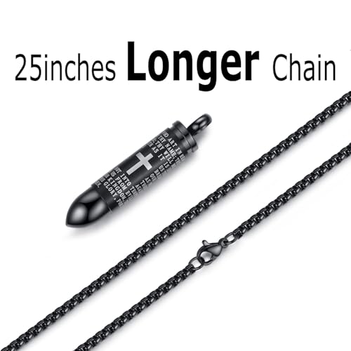 Mens Urn Necklace For Ashes Bullet Shape Cross Cremation Urn Jewelry - color: Black Chain