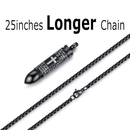 Mens Urn Necklace For Ashes Bullet Shape Cross Cremation Urn Jewelry - color: Black Chain