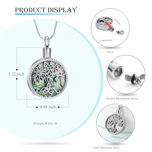 Hearbeingt Teardrop Urn Necklaces for Ashes Tree of Life Memorial Locket - color: Abalone Shell