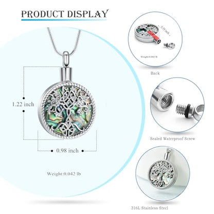 Hearbeingt Tree of Life Urn Necklaces for Ashes Circle Cremation Jewelry - color: B-Silver