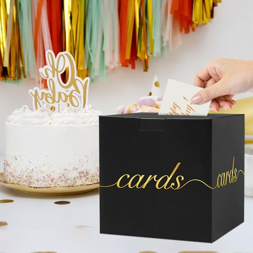 Black Card Box Gold Foil Wedding Favors Gift Card Boxes Post Box Receiving Money Box Holder for Wedding Reception, Baby Showers, Anniversary, Birthday Party, Retirement, Graduation Envelope Holder - color: Black and Gold