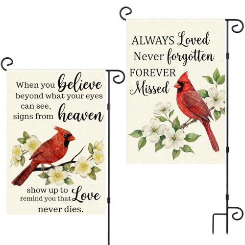 Macarrie 2 Pcs Cardinal Memorial Garden Flags for Graves 12.5 x 18 Inch Double Sided Outside When You Believe Beyond What Your Eyes and Always Loved Cemetery Flag Bereavement Gift Yard Outdoor Decor - style: Stylish