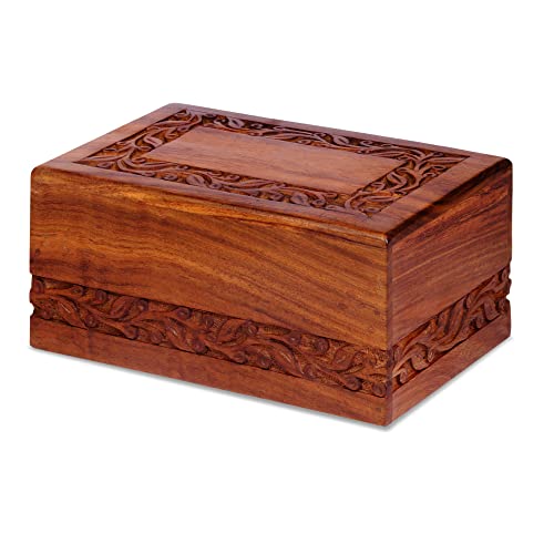 Wooden Keepsake Urn Box, Cremation Urns for Human Ashes, Handcarved Decorative Memorial, Wood Casket for Pets, Cat, Infant, Adult Memorial, Burial Urns for Ashes - Extra Small - size: X-Small