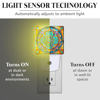 Mandala Stained Glass Night Lights Plug into Wall for Room, Mandala Night Light LED for Bedroom - color: Mandala