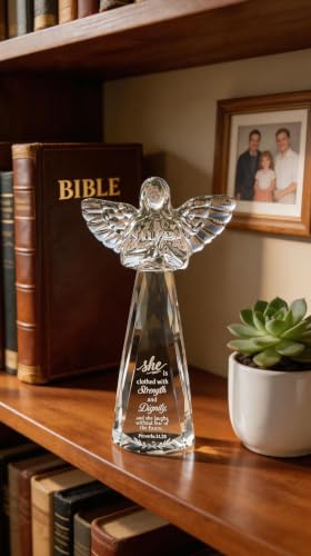 Christian Gifts for Women - Engraved Crystal Angel 6" | Inspirational Figurine with Strength & Dignity, Christian Woman Gift for Christmas Mother's Day Birthday, Proverbs 31:25 - color: Woman of Strength & Dignity