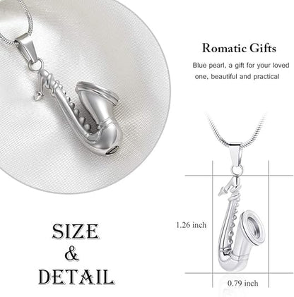 memorial jewelry Music Urn Saxophone Horn Chain Necklace Cremation Ash Keepsake Pendant - color: Z-Customize