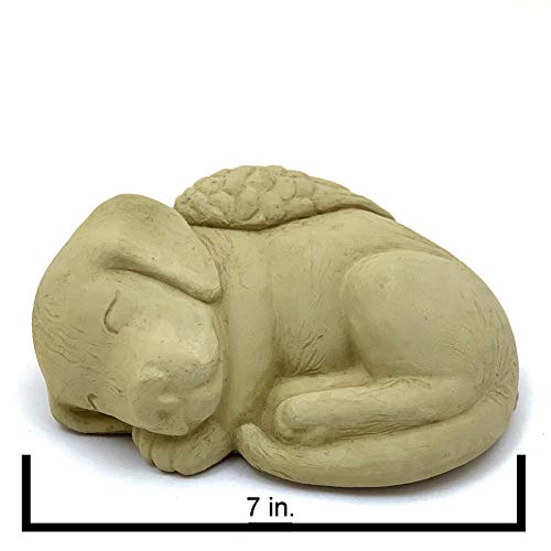 Sleeping Dog with Wings: Durable Solid Stone Pet Memorial Statue. Unique Home Décor, Garden Accent. Sealed for Outdoors. Handcrafted USA. (Old Stone/tanish)