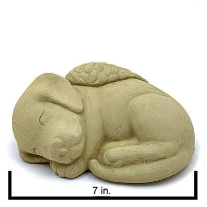 Sleeping Dog with Wings: Durable Solid Stone Pet Memorial Statue. Unique Home Décor, Garden Accent. Sealed for Outdoors. Handcrafted USA. (Old Stone/tanish)