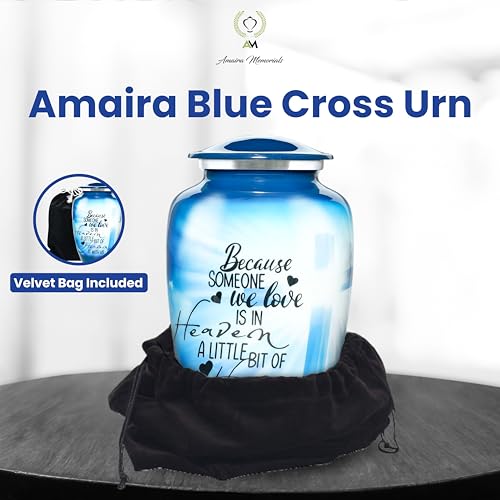 Urns for Human Ashes Adult, Large Cremation Urn for Men & Women, Handcrafted Metal Urn with Secure Lid for Funeral & Burial (Blue Cross - 220 Cubic Inches) - color: Blue Cross