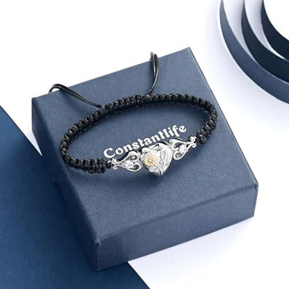 constantlife Double Heart Cremation Bracelet for Ashes for Women Stainless Steel Pendant Urn Memorial Jewelry Loved Ones Human Pet Funeral Keepsake Gift - color: Sunflower-Silver+Gold