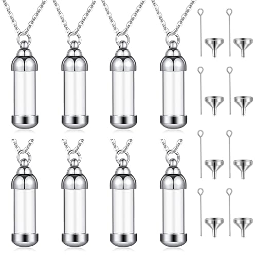 weikui Vial Necklace Glass Vial Pendant Set of 8 Stainless Steel Glass Container Urn Necklace for Ash Cremation Jewelry Ashes Holder Memorial Pendant ﻿ - color: Silver
