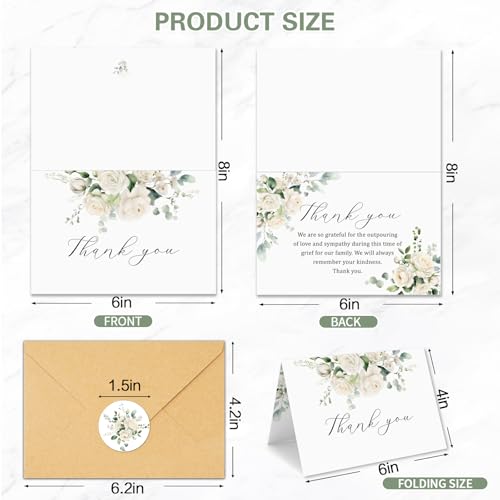 50 Funeral Thank You Cards with Envelopes, Floral Design 4×6 In | Bereavement Cards Bulk, Sympathy Cards for Funeral, Family Friends Loved Ones, Celebration of Life