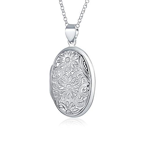 Floral Sunflower Photo Locket Necklace Pendant .925 Sterling Silver