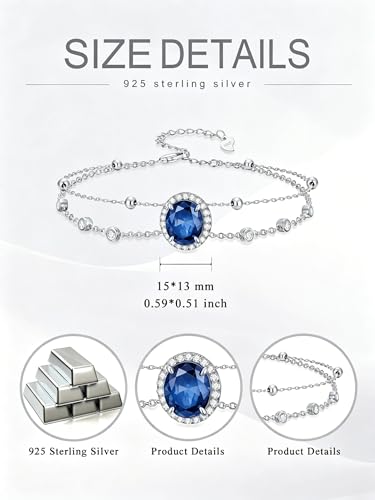 Cremation Urn Bracelets 925 Sterling Silver Double Layered Cremation Ash Bracelet for Ashes with 12 Months Birthstone Urn Jewelry for Women Loved One Animals,Chain Length 7"+2" Extend - color: 09-September