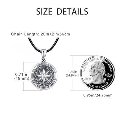 TANGPOET Small Compass Locket Necklace for Men Women 925 Oxidized Silver Lockets Necklace that Holds Two Pictures Memorial Photo Jewelry Birthday Valentines Fathers Day Graduation Gifts