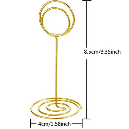 TecUnite 24 pcs 3.35 Inch Picture Clips Table Place Photos Card Holder Gold | number Cards Holds Menus Name, Wedding Reception Birthday Party Centerpieces, Durable Metal Wire,Spiral Base - color: Gold