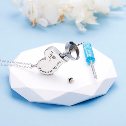 Ladytree 925 Sterling Silver Cremation Urn Necklace for Ashes - style: Sister