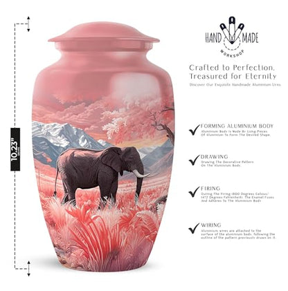 Pink Elephant Cremation Urn Set - Adult Urn with Keepsakes - 10&3 Inch - color: Elephant-4, size: combo-3