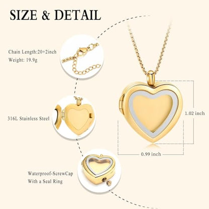 zeqingjw Glass Cremation Jewelry - Round Heart Memorial Urn Necklace for Ashes of Loved One - Stainless Steel Human Pet Dog Cat Keepsake Urn Pendant - color: A-Gold