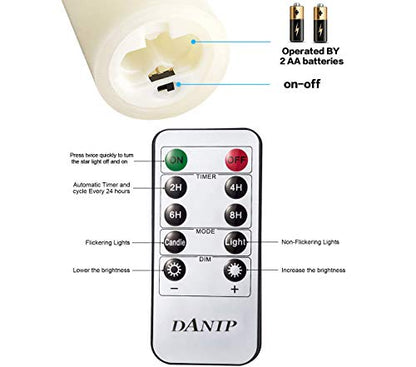 danip flameless Candle, with Embedded String Lights, 5-piece LED Candles, with 10-Key Remote Control, 24-Hour Timer Function, Dancing Flame, Real Wax, Battery-Powered. (Ivory White) - color: WhiteH#1*5