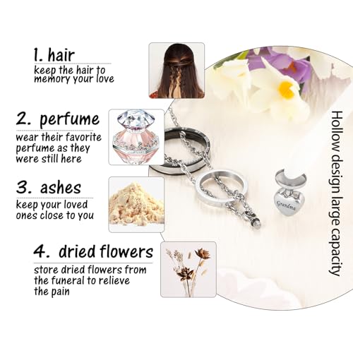 Dletay Urn Necklace for Ashes Stainless Steel Cremation Jewelry Memorial Ash Necklace for Men Women Urn Pendant Ashes Holder - color: Black-Grandma