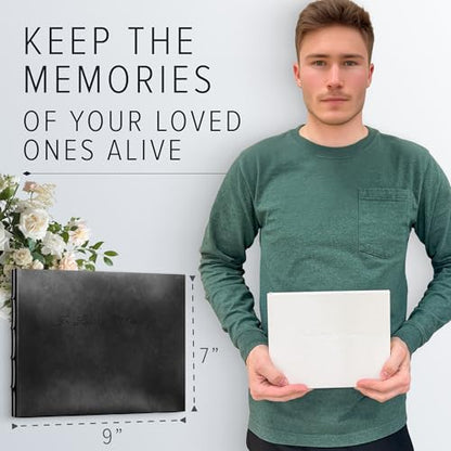 Gallery Leather Funeral Guest Book for Memorial Service and Celebration of Life with 192 Lined Pages - Hardcover, Bound Leather, Perfect for Cherished Memories - 7 x 9 - Acadia Navy | 192 Lined Pages - Hardcover, Bound Leather Guest Sign in Book - 7 x 9 -