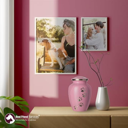 Ottillie Legacy Pink/Pewter/Vert Urn, up to 25lbs - color: Ardent Pink, Vertical Pewter Paws, size: Small