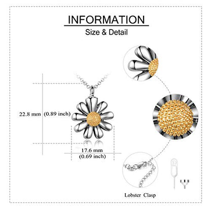 URONE Urn Necklaces for Ashes 925 Sterling Silver Abalone Shell Tree of Life Cremation Jewelry for Ashes Memory Jewelry for Women Men - style: Daisy