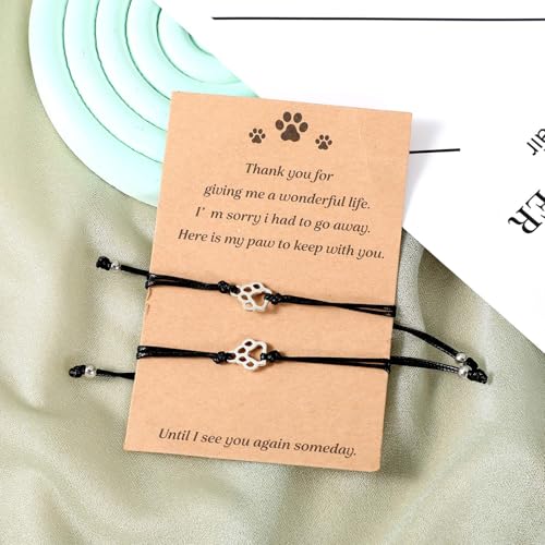 Gjinxi Cat Memorial 2PCs Gifts for Loss of Cat Pet Paw Bracelet for Women Men for Cat Passing Away Gifts for Cat Lovers Bereavement Gifts for Cat Lover Memory Gifts Loss of Furry Friend Sympathy Gift