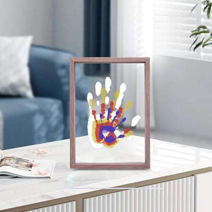 CHERRY CHEERS Family Handprint Kit, DIY Craft Keepsake Wooden Frame, Endless Gift Set, Non-Toxic Paints, Transparent Sheets (Brown) - color: Brown
