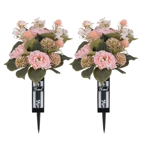 Artificial Flowers for Cemetery Decorations: with Vases, 2 Pcs - color: Pink