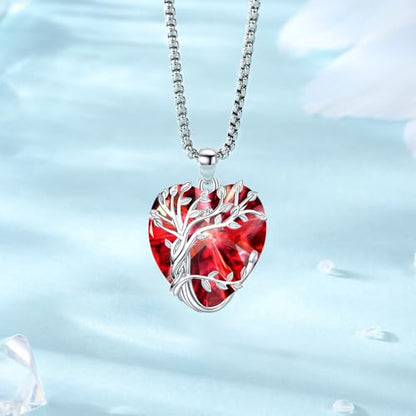 Eusense Tree of Life Necklace for Women Men Sterling Silver 925 Tree Urn Locket Cremation Jewelry Family Tree Pendant Gifts for Her Him Mom Dad Grandma Daughter - style: E-G-Tree of Life Necklace 01-Garnet