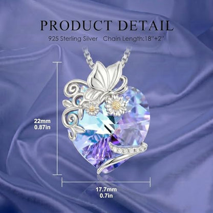 Dove/Hummingbird/Red Cardinal/Dragonfly/Butterfly Necklace 925 Sterling Silver Turquoise/Opal/MoonStone/Crystal/Malachite Bird Necklace Dove Pendant Jewelry for Women Men - color: Butterfly Crystal