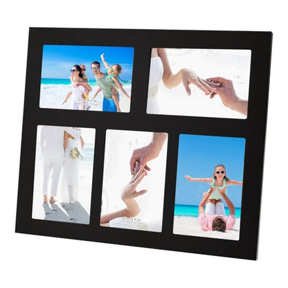 Hand-Painted Black Wood Multi Collage Frame, 5 Openings for 4x6 - color: Black-5, size: 5 4X6
