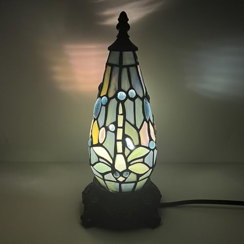 Small Tiffany Stained Glass Table Lamp 5.5X11 Inch,Colorful | Christmas Tree Lighthouse Design, Mini Accent Memory Sympathy, Antique Night Light, Bedroom Living Room - color: Stained Glass