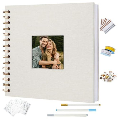 Vienrose 12x12 Inch Scrapbook Album DIY Large Hardcover Kraft White Pages Scrapbook Photo Album Linen Cover Scrap Book Photo Albums Scrapbooking Supplies Kit for Couple Family Wedding Travel - color: Beige, size: 12 Inch 40 Sheets