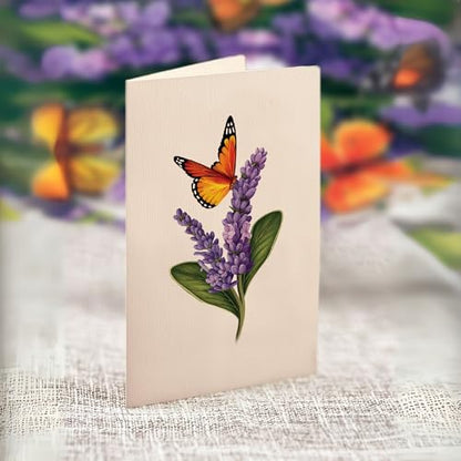 Freshcut Paper Pop Up Cards, Mini Lavender & Butterflies, 6 Inch Life Sized Forever Flower Bouquet 3D Popup Greeting Card, Birthday Cards, Thank You Card, Blank Notecard & Envelope (Pack of 3) - color: Lavender & Butterflies, size: 6 inches (Pack of 3)