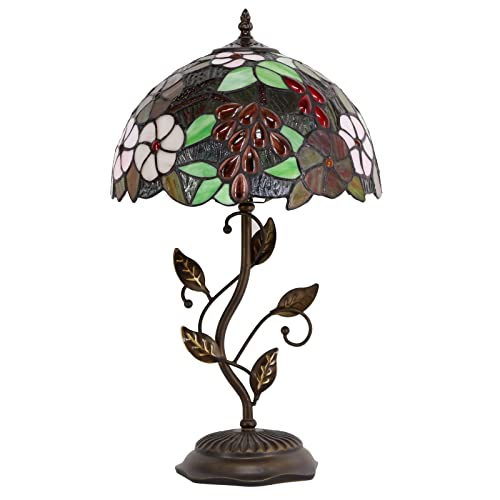 Tiffany Lamp Purple Grape Style Stained Glass Table Lamp - color: Green Purple Grape