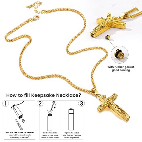 GOLDCHIC JEWELRY Urn Necklaces for Ashes, Stainless Steel Pet/Cross/Birthstone/Tree of Life Personalized Keepsake Memorial Jewelry for Women - color: Cross - 18k Gold Plated, style: No Engraving