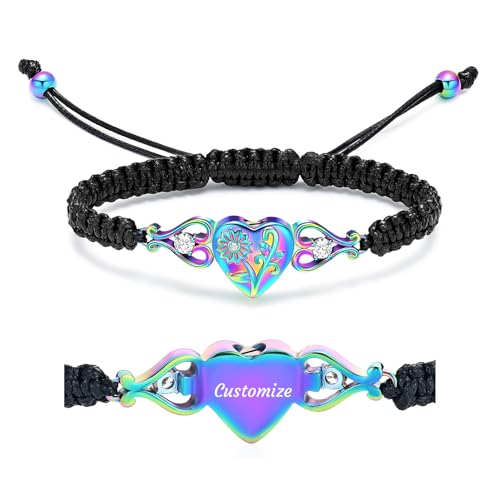 constantlife Double Heart Cremation Bracelet for Ashes for Women Stainless Steel Pendant Urn Memorial Jewelry Loved Ones Human Pet Funeral Keepsake Gift - color: Sunflower-Customize