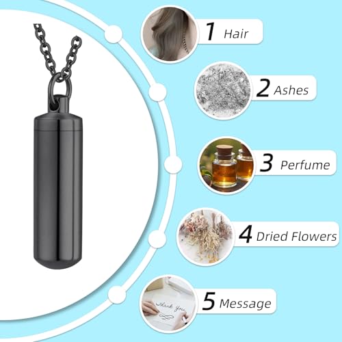 Cremation Jewelry for Ashes Pendant Urn Necklace Cylinder Keepsake Ashes Memorial Jewelry Necklace with Fill Tool Urn Memorial Ash Jewelry - color: Black