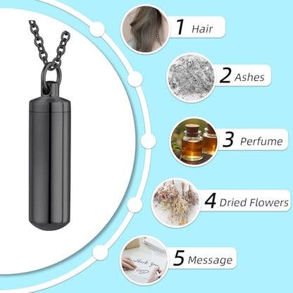 Cremation Jewelry for Ashes Pendant Urn Necklace Cylinder Keepsake Ashes Memorial Jewelry Necklace with Fill Tool Urn Memorial Ash Jewelry - color: Black