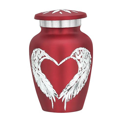 Angel Wings & Heart Cremation Urn (Red Shimmer, Large)' (Red Shimmer, Single - Miniatue) - color: Red